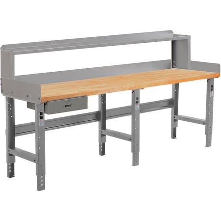 Global Industrial Workbench w/ Maple Square Edge Top & Riser, 96inW x 36inD, Gray 318748
